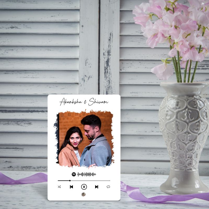 Personalized Spotify Plaque Tabletop Photo Frame With Scannable Code & Steel Removable Stand Anniversary Gift For Wife, Husband, Friend Birthday Gift For Someone Special